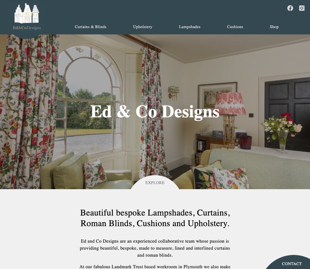 Ed & Co Designs homepage, bespoke curtains and lampshades, Plymouth