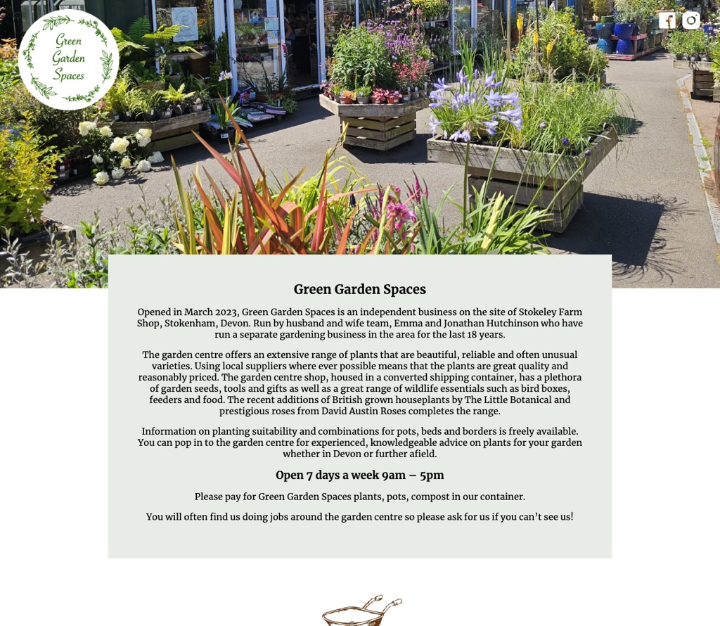 Green Garden Spaces homepage, garden centre, Stokenham